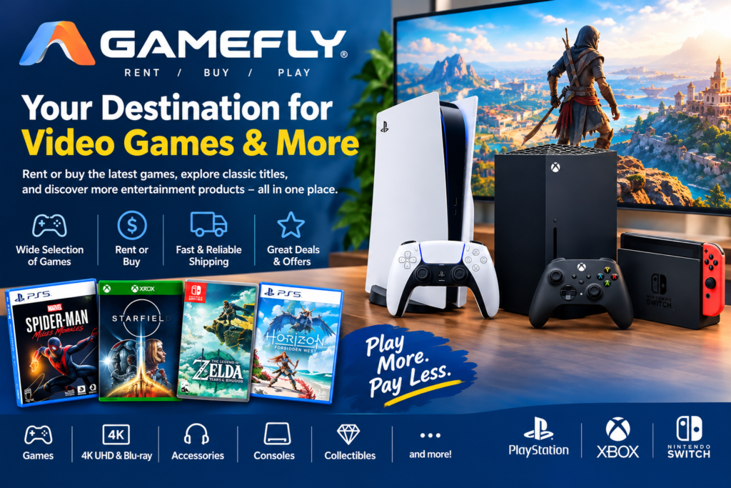 Learn how GameFly works, explore video game rentals and purchases, and discover games for PlayStation, Xbox, Nintendo, and other entertainment platforms.