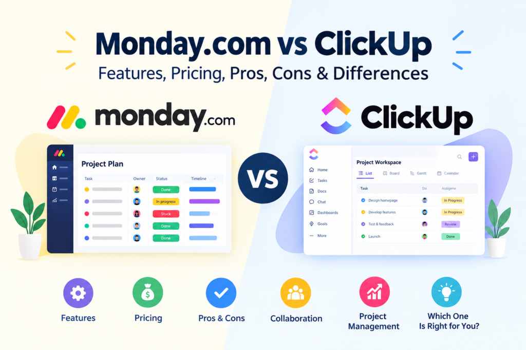 Monday.com vs ClickUp: Features, Pricing, Pros, Cons & Differences